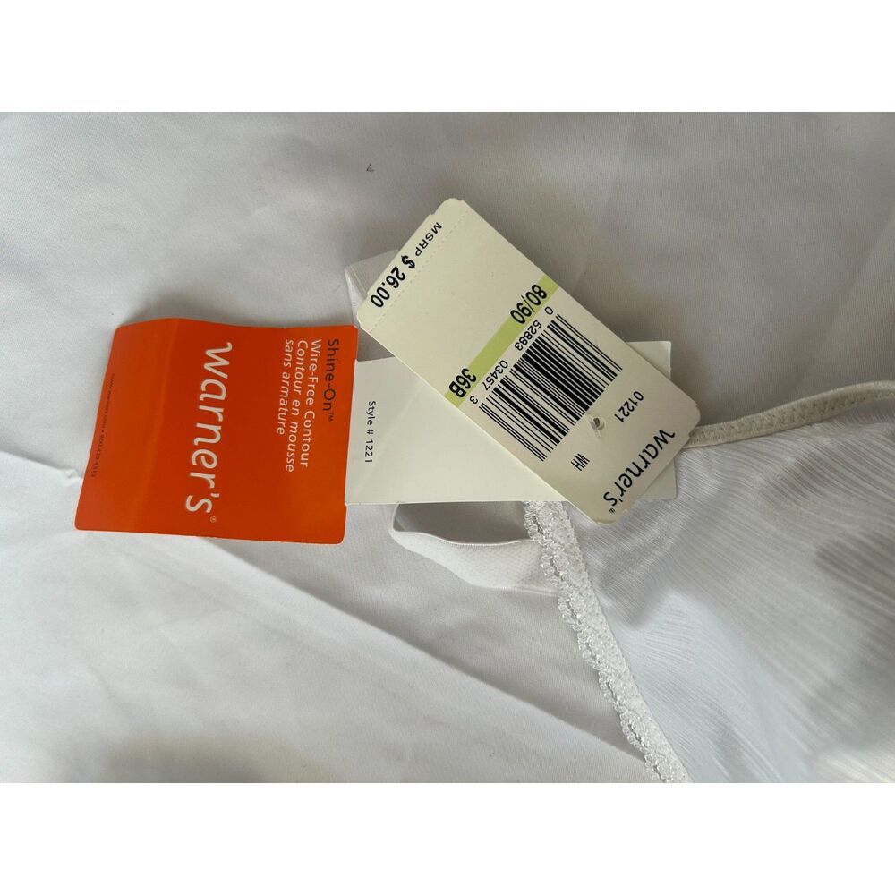 Vintage 90s Warners Bra 36B Shine On Satin Pad Soft Wireless White 1221 NWT Flaw - Picture 3 of 5